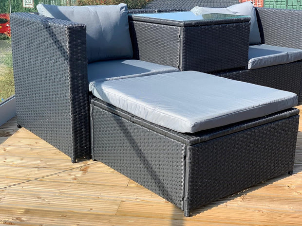 GSD Victoria Rattan Garden Furniture Corner Sofa Lounge Chase Set - Modular 4 Piece In/Outdoor - 3 Colours to Choose from (Black)