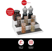 Copco Basics 3-Tier Spice Rack for inside Cupboard, Non-Slip Kitchen Shelf Organiser, 26 X 23 X 8.5Cm, White/Grey