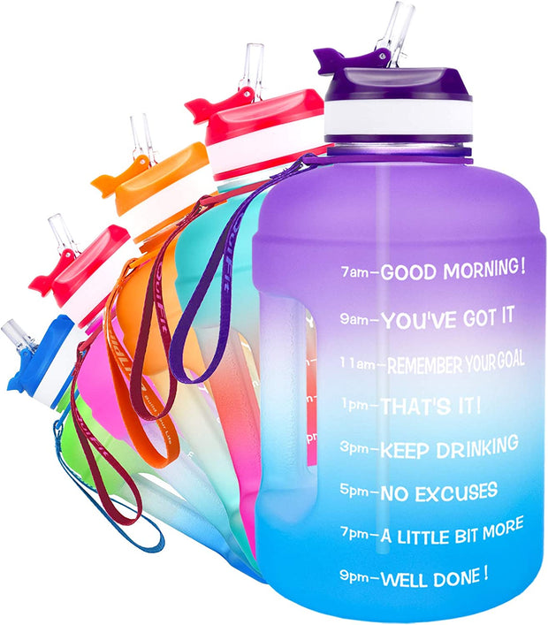 3.78/2.2 Litre Motivational Water Bottle - with Straw & Time Marker,Wide Mouth,Bpa Free,Reusable,Ideal for Gym,Outdoor Sport,Home & Office