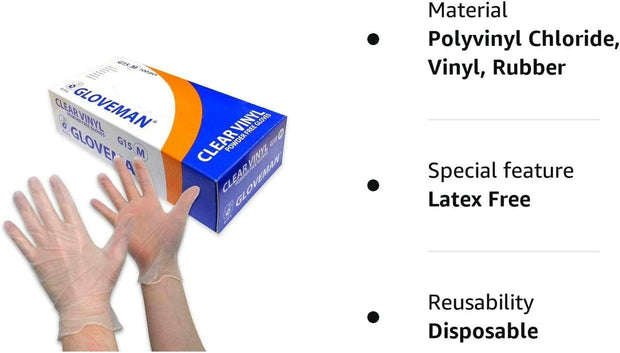 Gloveman Clear Vinyl Gloves (Box of 100) (Medium)