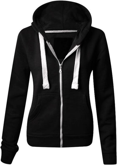 Ladies Plain Zip up Hoodie Womens Fleece Hooded Top Long Sleeves Front Pockets Soft Stretchable Comfortable plus SIZES Small to XXXXXXXL (UK 6-30)