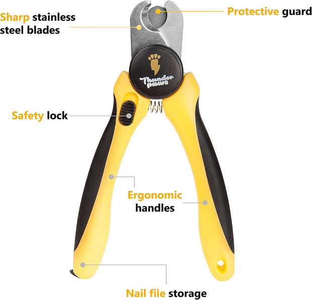 Professional-Grade Dog Nail Clippers with Protective Guard and Safety Lock (Medium to Large Breeds, Yellow)